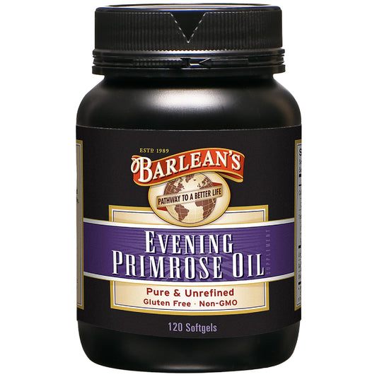 Barlean's Evening Primrose Oil bottle on shelf signaling skin and immune support