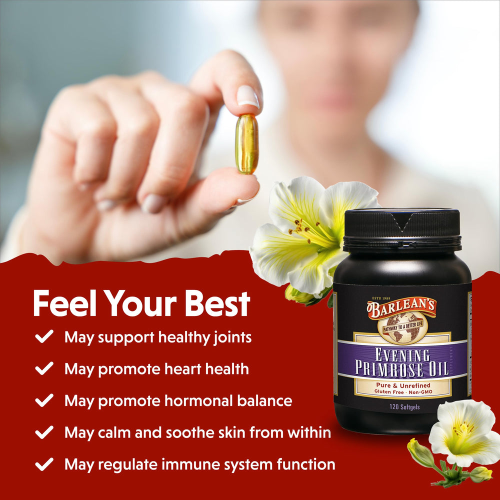 Barlean's EPO capsules in hand highlighting easy daily use