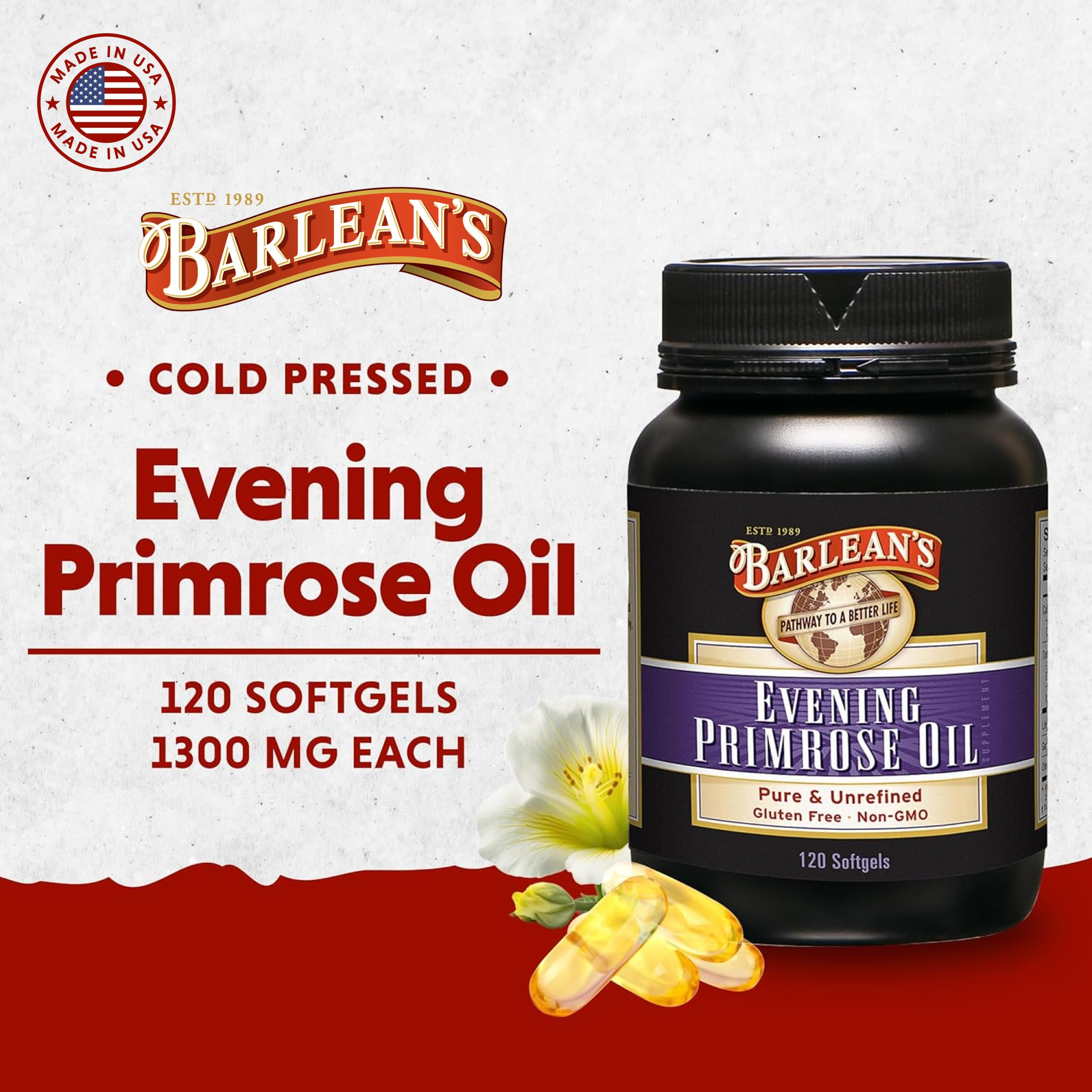 Barlean's EPO capsules poured for everyday omega-6 intake