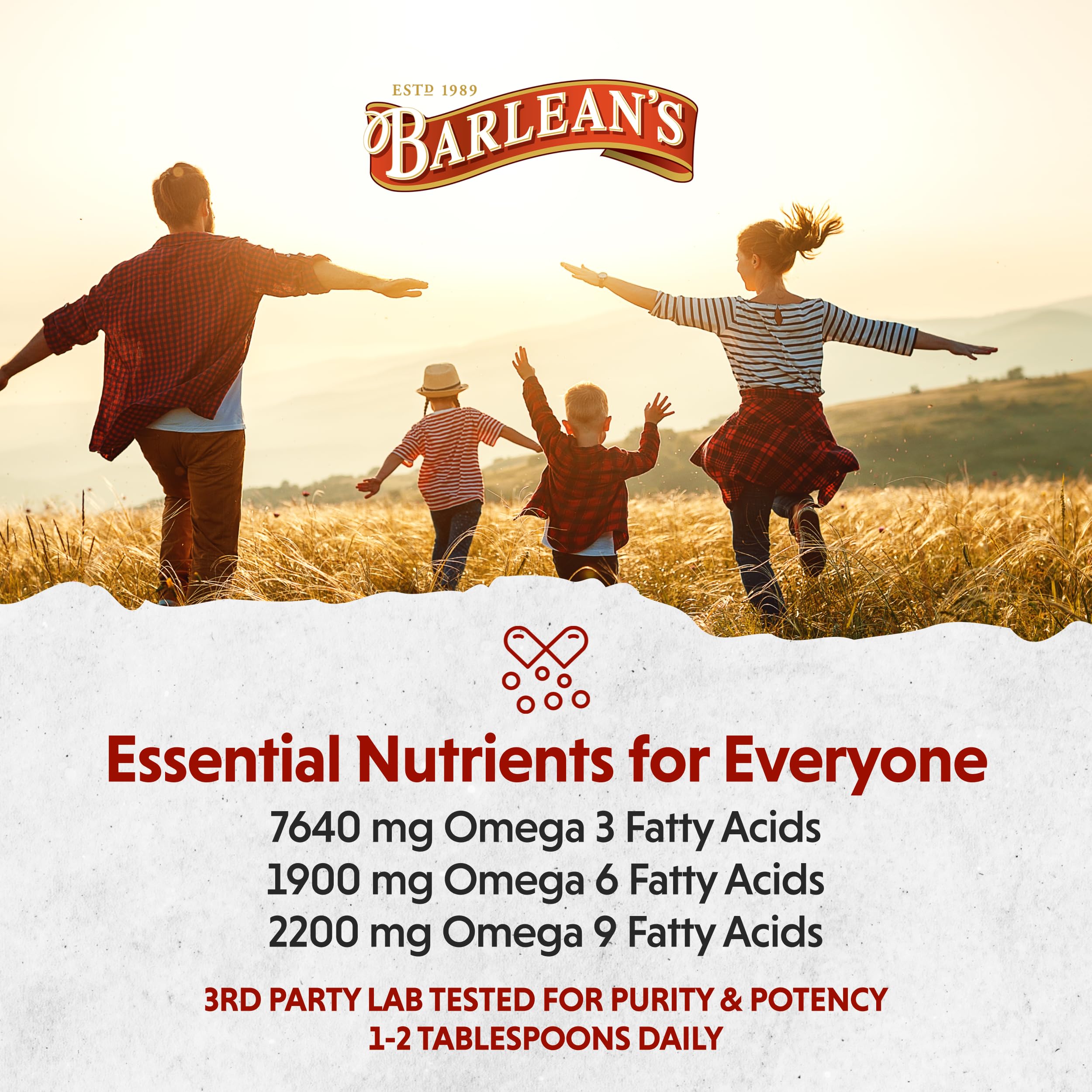 Barlean's flaxseed oil supports daily heart and joint wellness when added to meals
