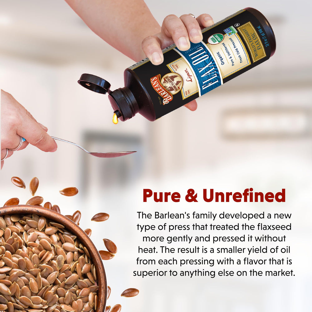 Barlean's flaxseed oil stirred into a smoothie for extra omega-3