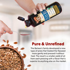 Barlean's flaxseed oil stirred into a smoothie for extra omega-3