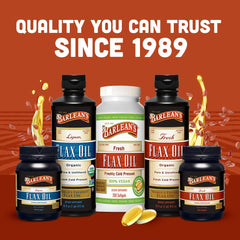 Barlean's flaxseed oil seeds display; high-quality omega-rich source