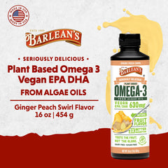 Barlean's product label close-up highlighting non-GMO, gluten-free, and 630 mg EPA/DHA per serving.