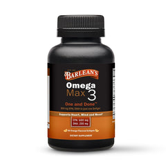 Barlean's Ideal Omega Max bottle front, offering convenient daily omega-3 support.