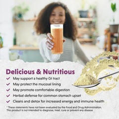 Barlean's Intestinal Repair ingredients closeup highlights 16 active components for gut wellness.