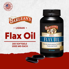 Barlean's Lignan Flaxseed Oil Softgels packaging shown for ongoing use