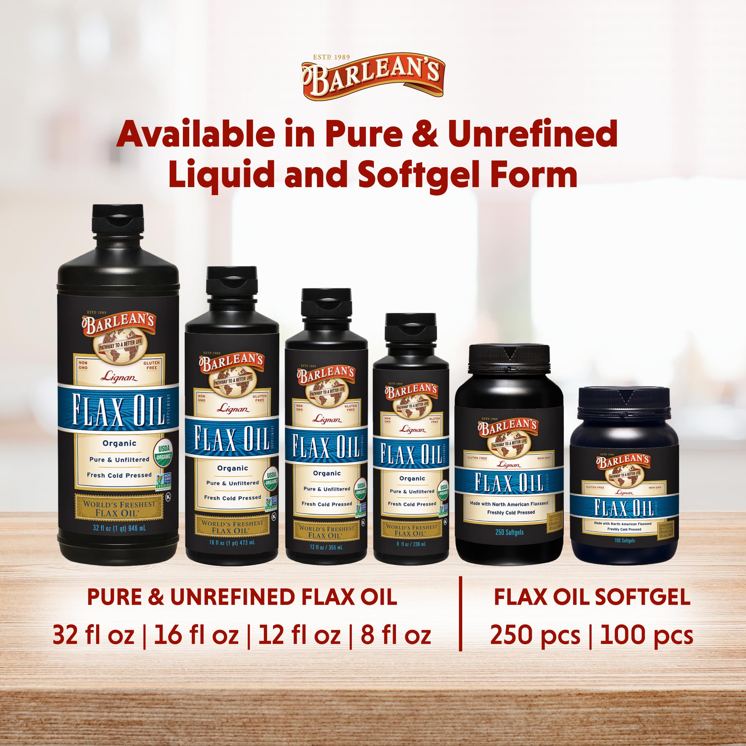 Proudly made in the USA label on Barlean's flaxseed oil packaging