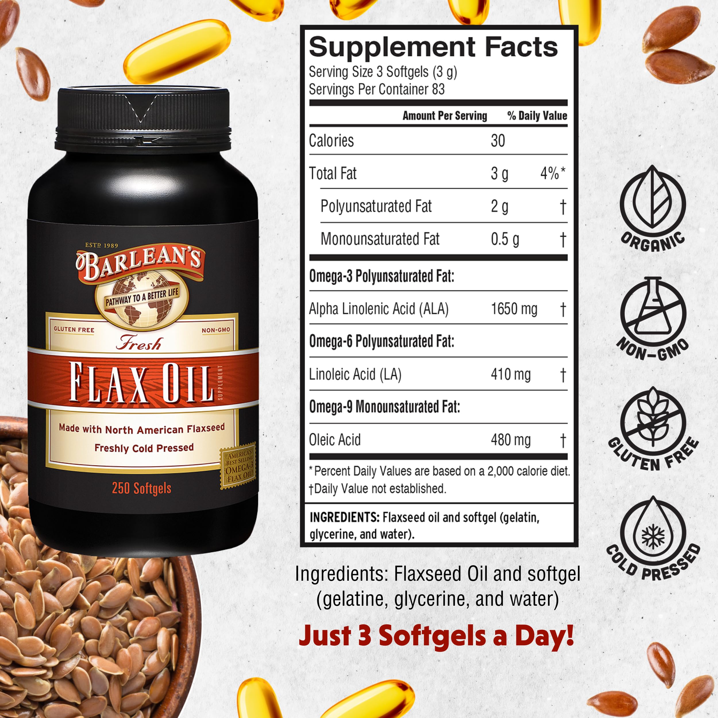 Barlean's made-in-USA seal on label, trusted quality and origin
