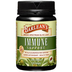 Barlean's Olive Leaf Complex bottle front conveys strong immune support potential.