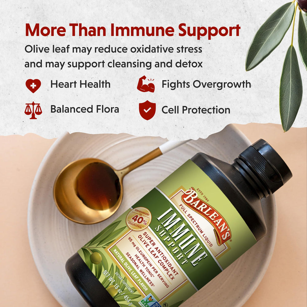 Barlean's Olive Leaf Complex measuring spoon enables easy, consistent dosing.