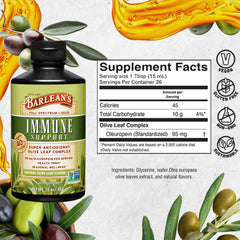 Barlean's Olive Leaf Complex origin Spain label emphasizes fresh-pressed potency.