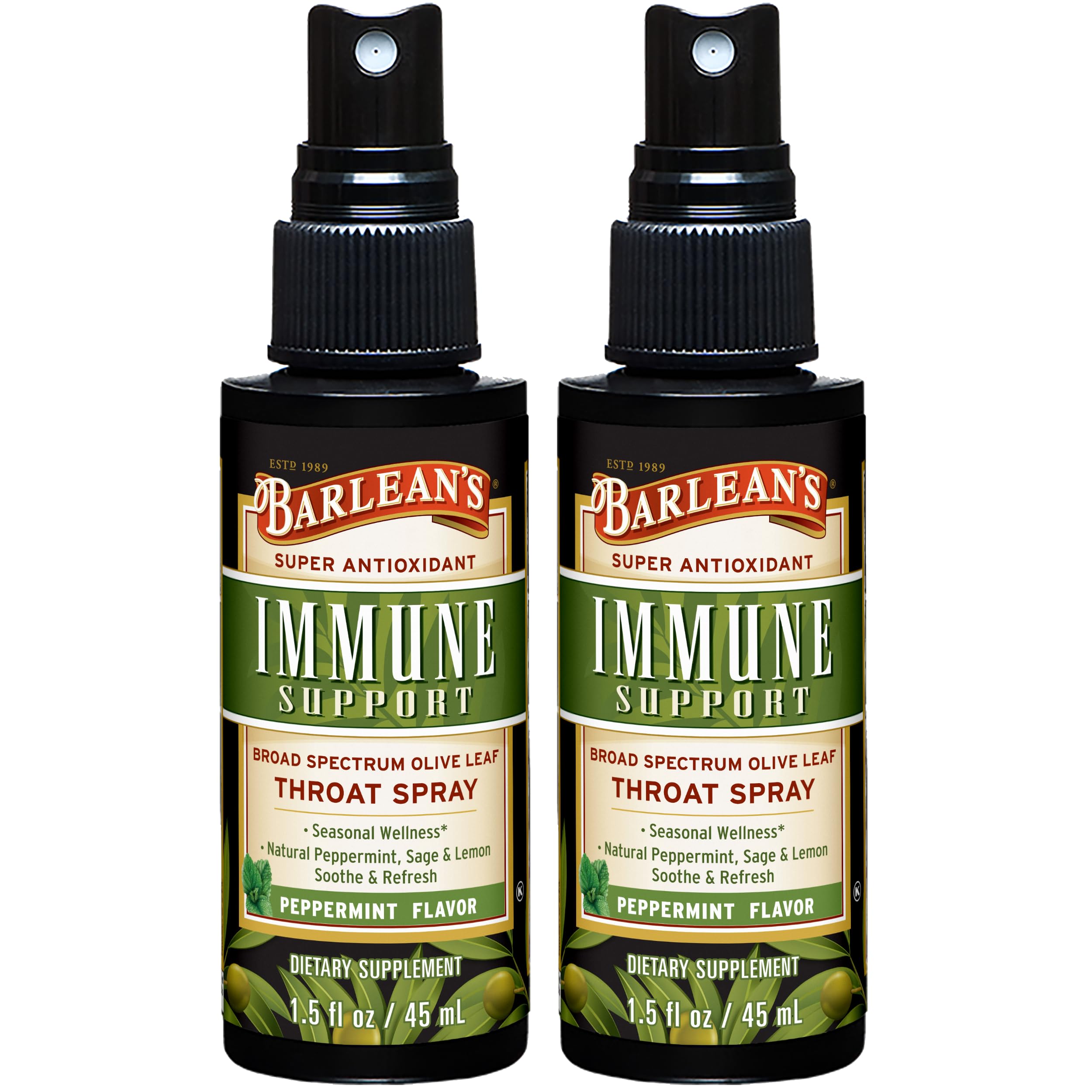 Barlean's Olive Leaf Complex Throat Spray bottle pour for throat relief.