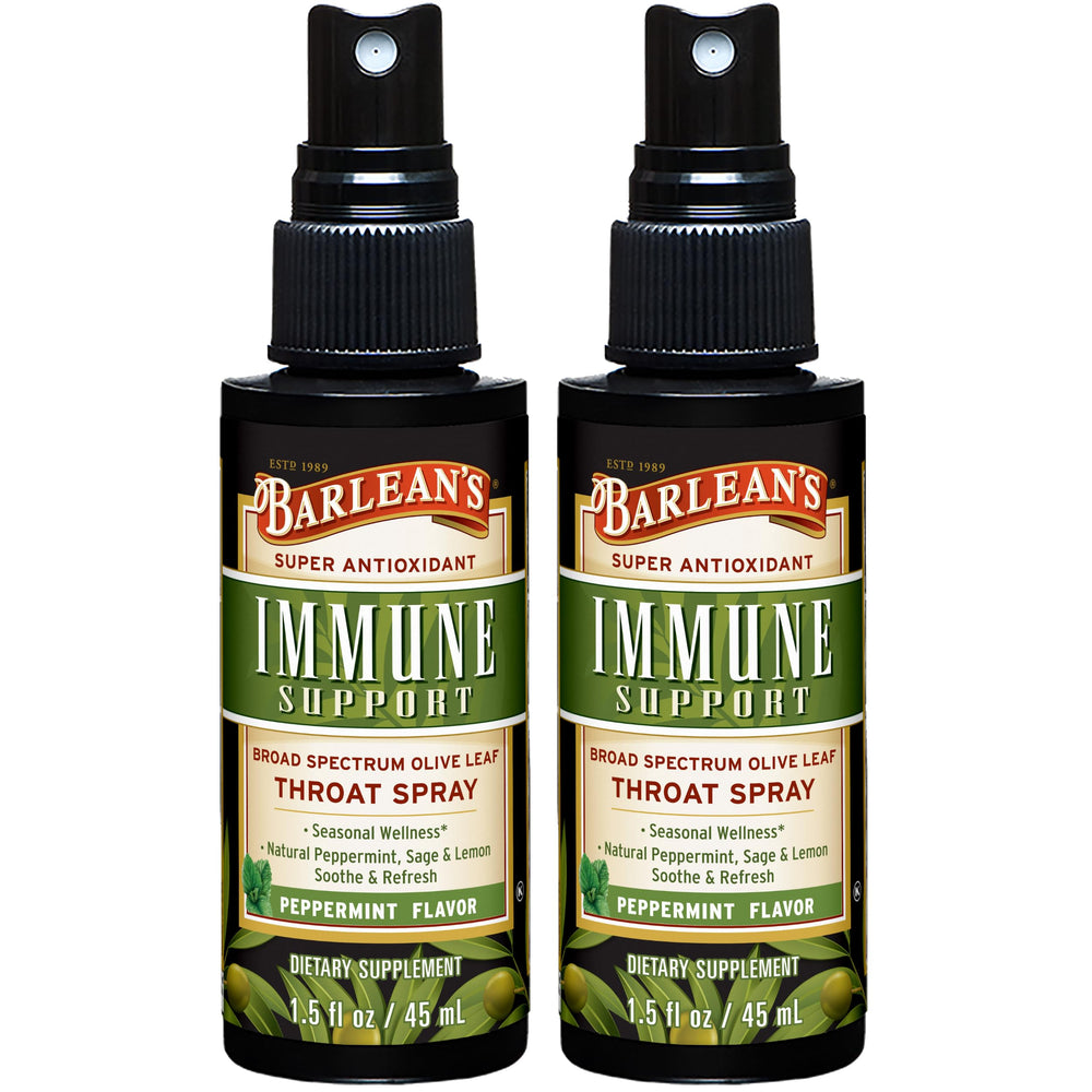Barlean's Olive Leaf Complex Throat Spray bottle pour for throat relief.