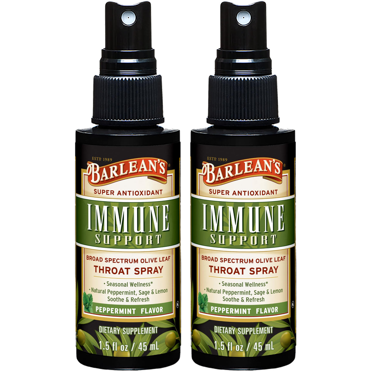 Barlean's Olive Leaf Complex Throat Spray bottle pour for throat relief.
