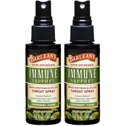 Barlean's Olive Leaf Complex Throat Spray bottle pour for throat relief.
