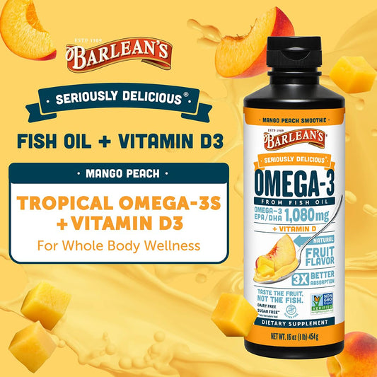 Pouring Barlean's Omega-3 bottle shows easy daily serving