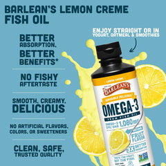 Barlean's Omega-3 bottle used by kids with a spoonful serving.