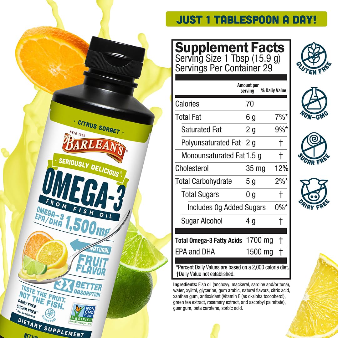 Serving of Barlean's Omega 3 Citrus Sorbet next to a bowl of yogurt.