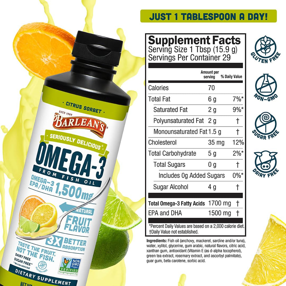 Serving of Barlean's Omega 3 Citrus Sorbet next to a bowl of yogurt.