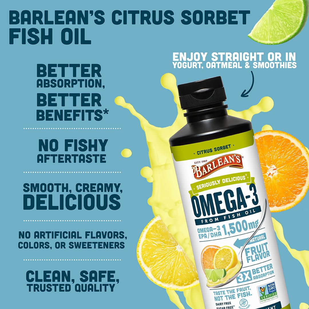 Close-up of Barlean's Omega 3 Citrus Sorbet spoonful showing creamy consistency.