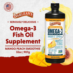 Pouring Barlean's Mango Peach Omega-3 into yogurt for flavor.