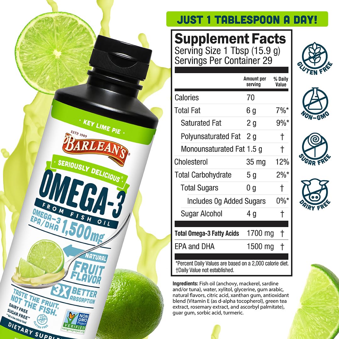 Barlean's Omega-3 Key Lime Pie added to a smoothie for a fruity boost.