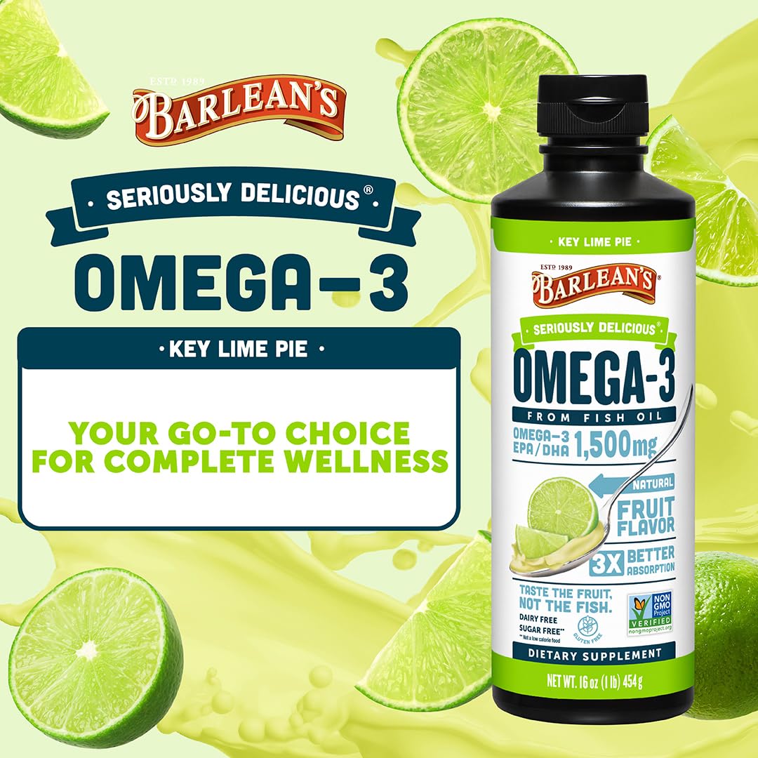 Spoon of Barlean's Key Lime Pie Omega-3 for easy tasty intake.