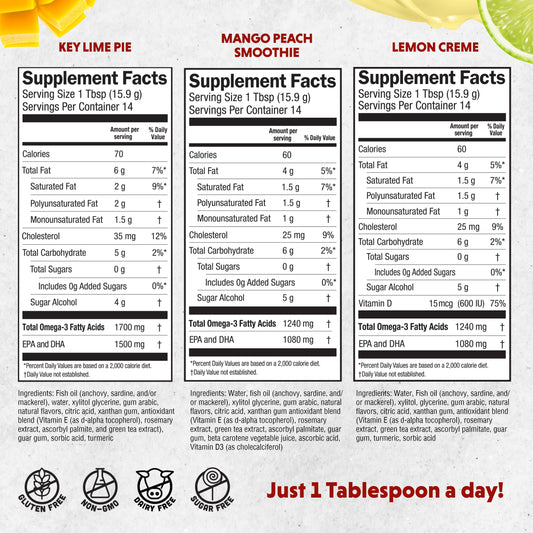 Barlean's Omega-3 liquid bottle in Lemon Creme flavor for tasty daily nutrition.