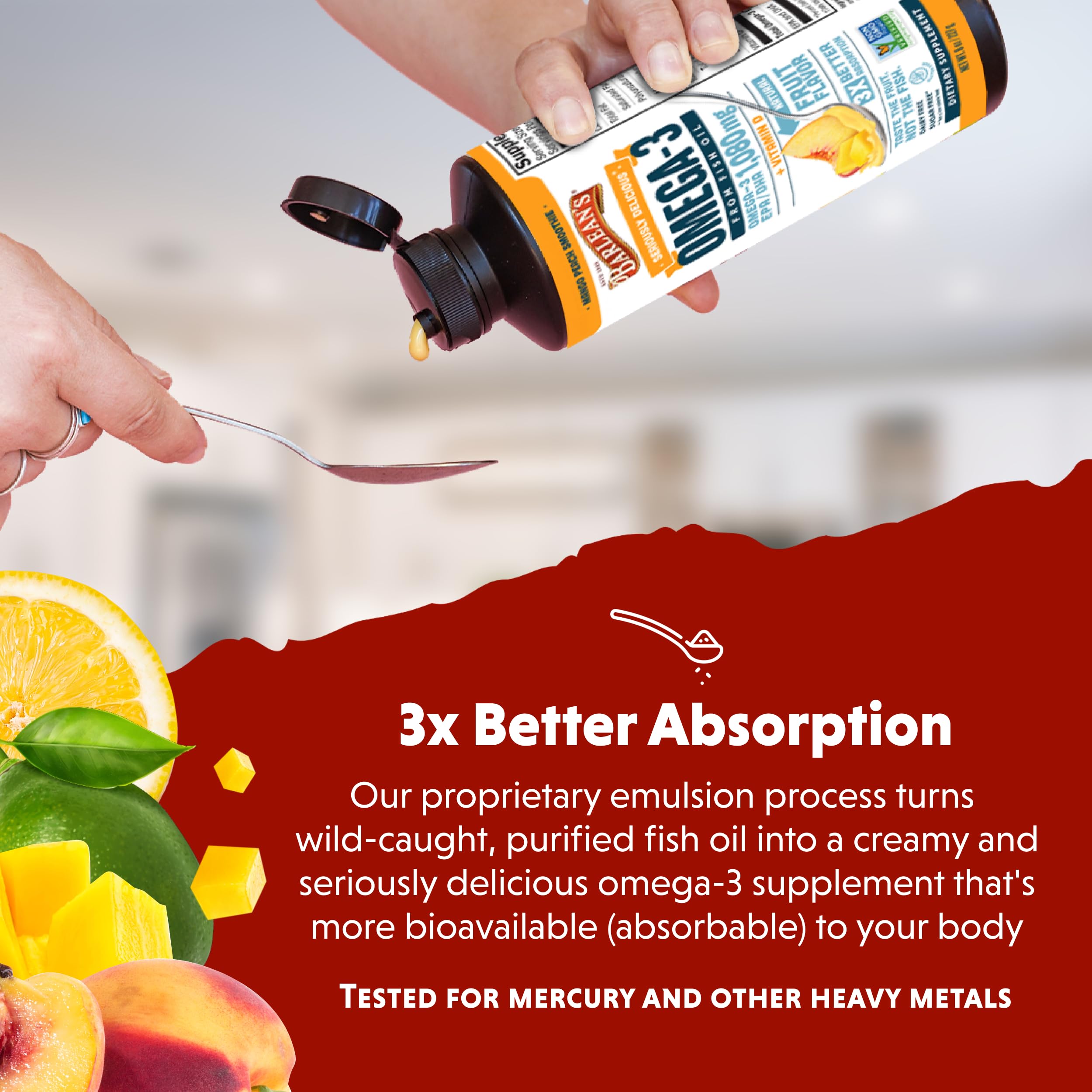 Spoonful of Barlean's Omega-3 on yogurt or smoothies.