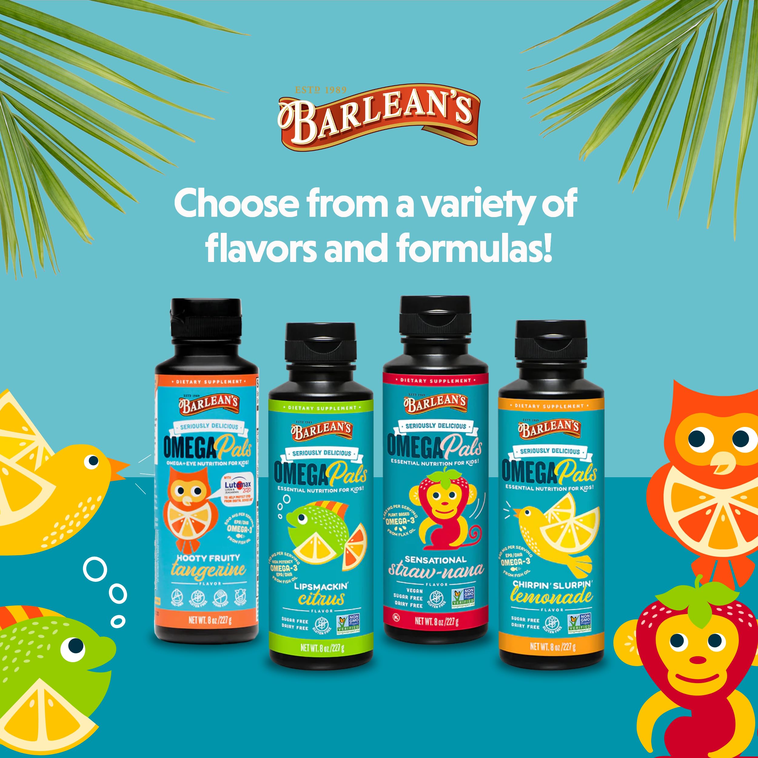 Barlean's Omega Pals two-pack box on kitchen counter