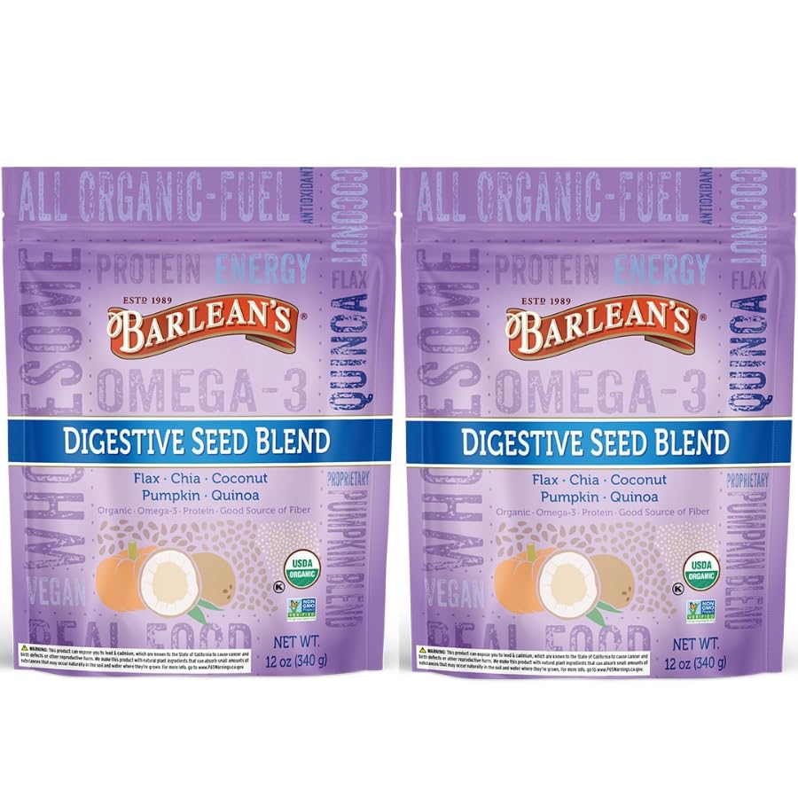 Barlean's Organic Digestive Seed Blend bottle for convenient omega-3 and fiber boost