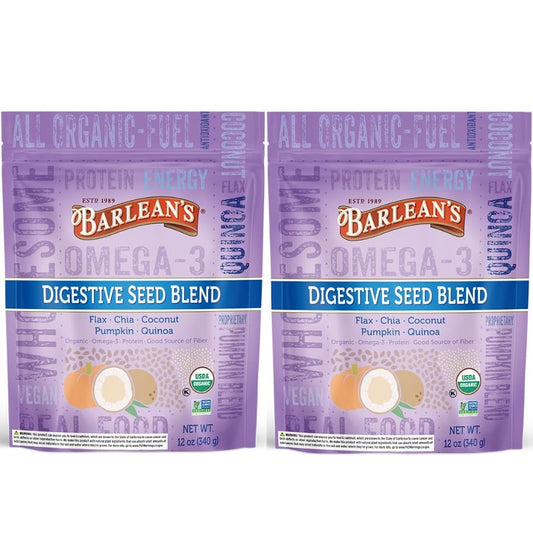 Barlean's Organic Digestive Seed Blend bottle for convenient omega-3 and fiber boost