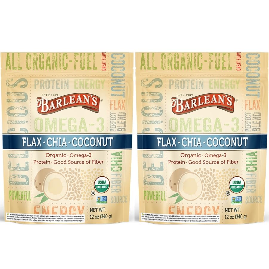 Barlean's Organic flax chia coconut blend jar front view highlights daily nutrition