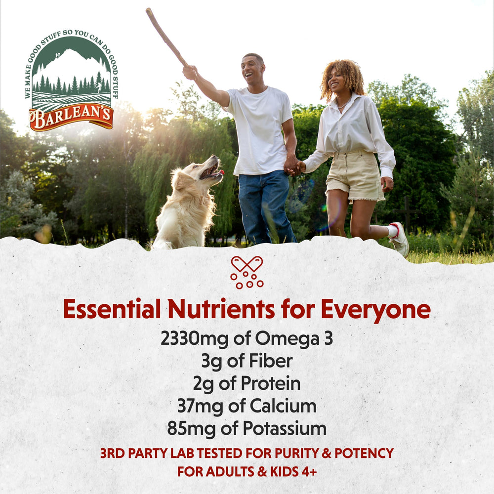 Barlean's organic seed blend nutrition facts panel on packaging