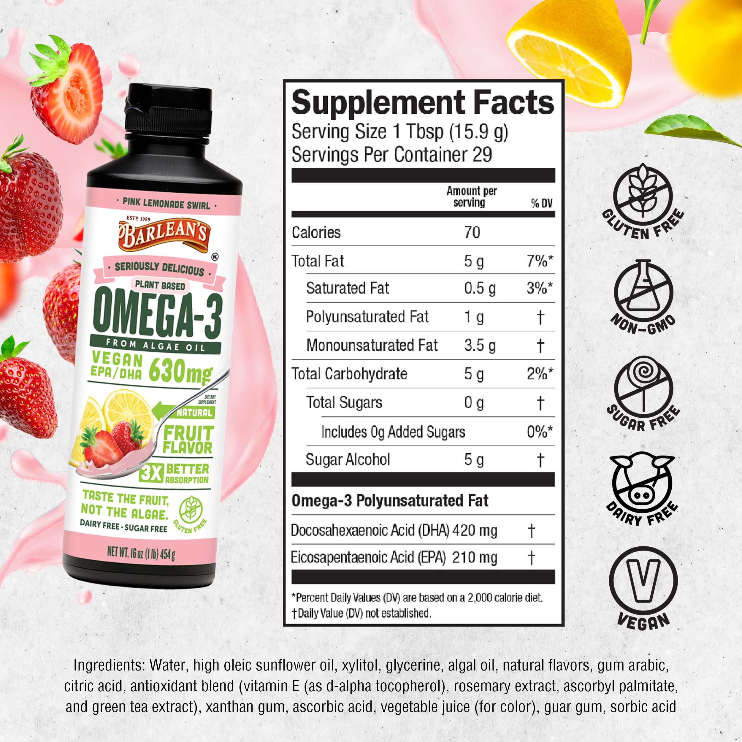 Barlean's Pink Lemonade kids serving reflects family-friendly omega-3 option