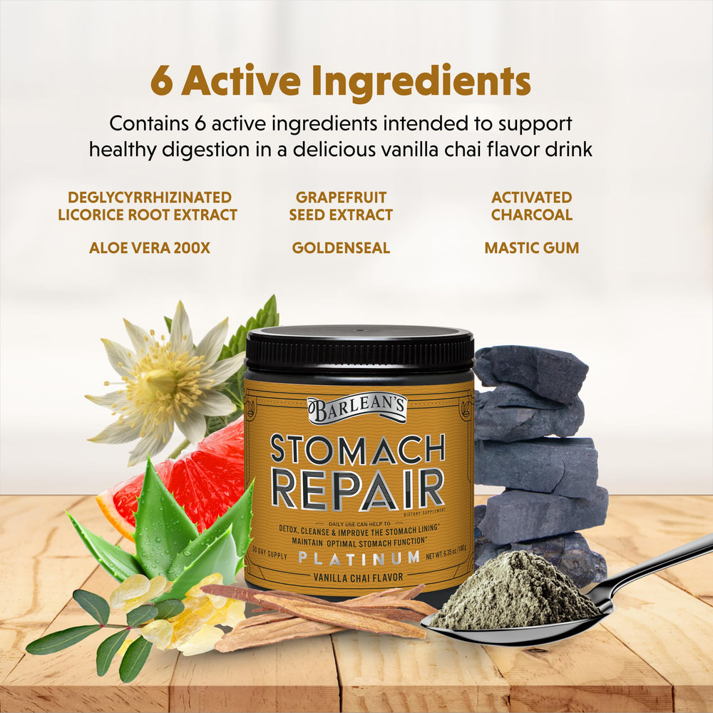 Barlean's Stomach Repair daily routine setup with a prepared drink and healthy cleanse mindset