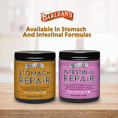 Barlean's Stomach Repair USA-made label closeup highlighting vegan, non-GMO, gluten-free features