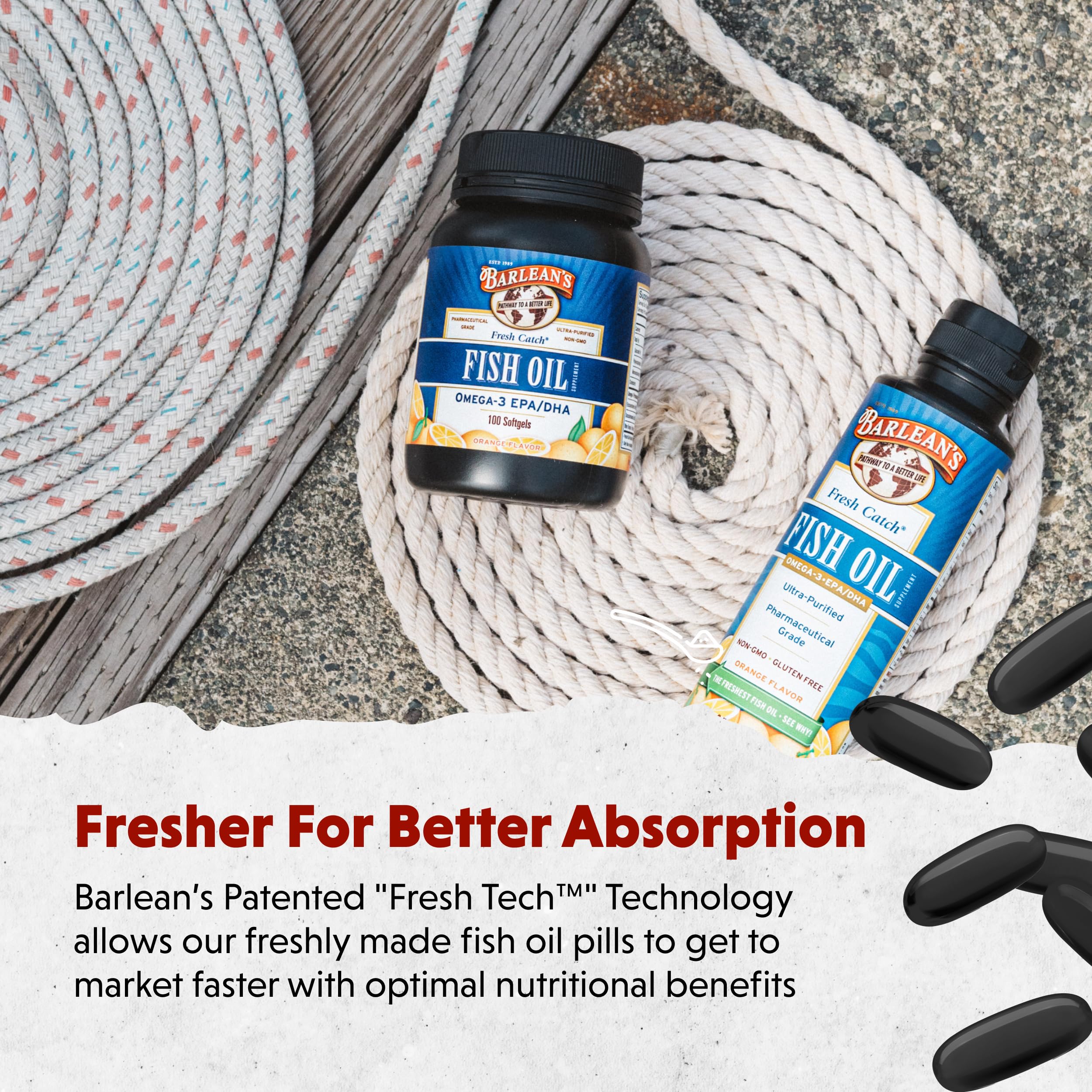 Barlean's Omega-3 bottle proudly made in the USA for quality and reliability.