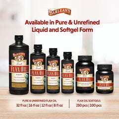 Barlean's vegan gluten-free flax oil with clean ingredient badge