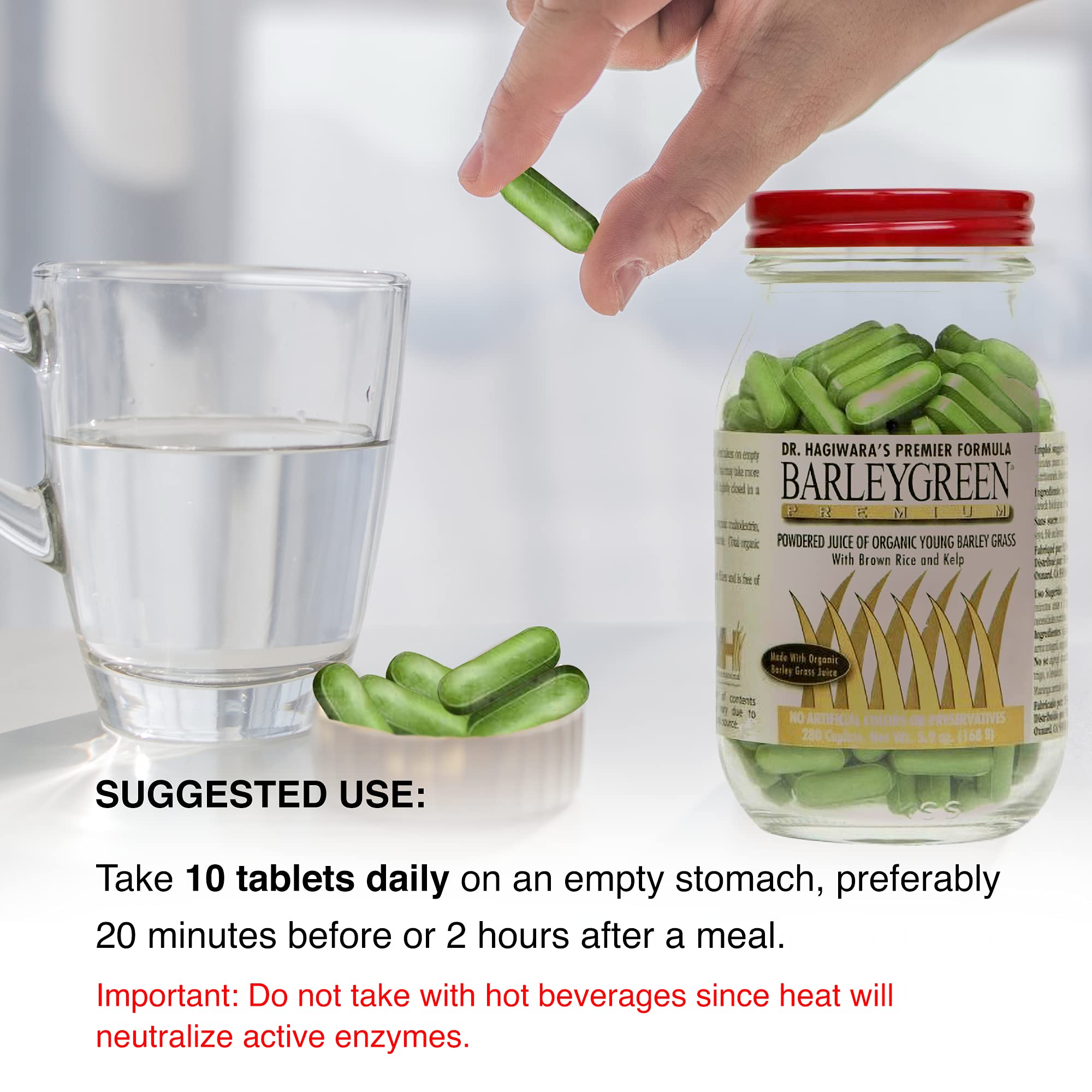 BARLEYGREEN Caplets bottle with label detail showing gluten-free claim.