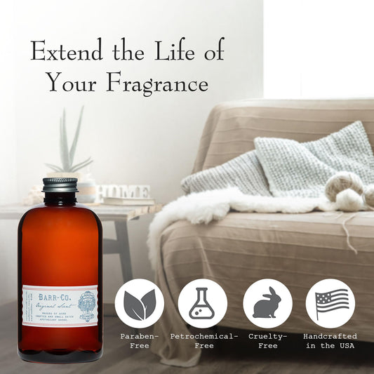 Barr Co Original Scent diffuser refill emphasizes oat notes for warm bathroom ambience