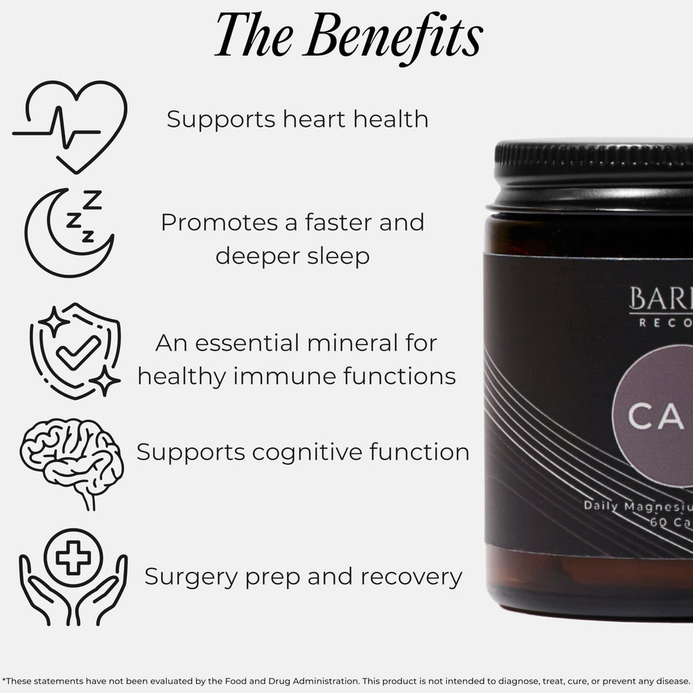 Barrett Recovery CALMg seven-types diagram illustrating full-spectrum magnesium benefits