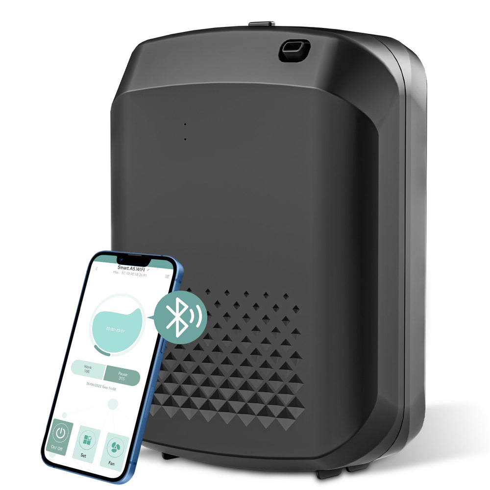 Barthelemy smart scent air machine front view showing compact design and sleek black finish.