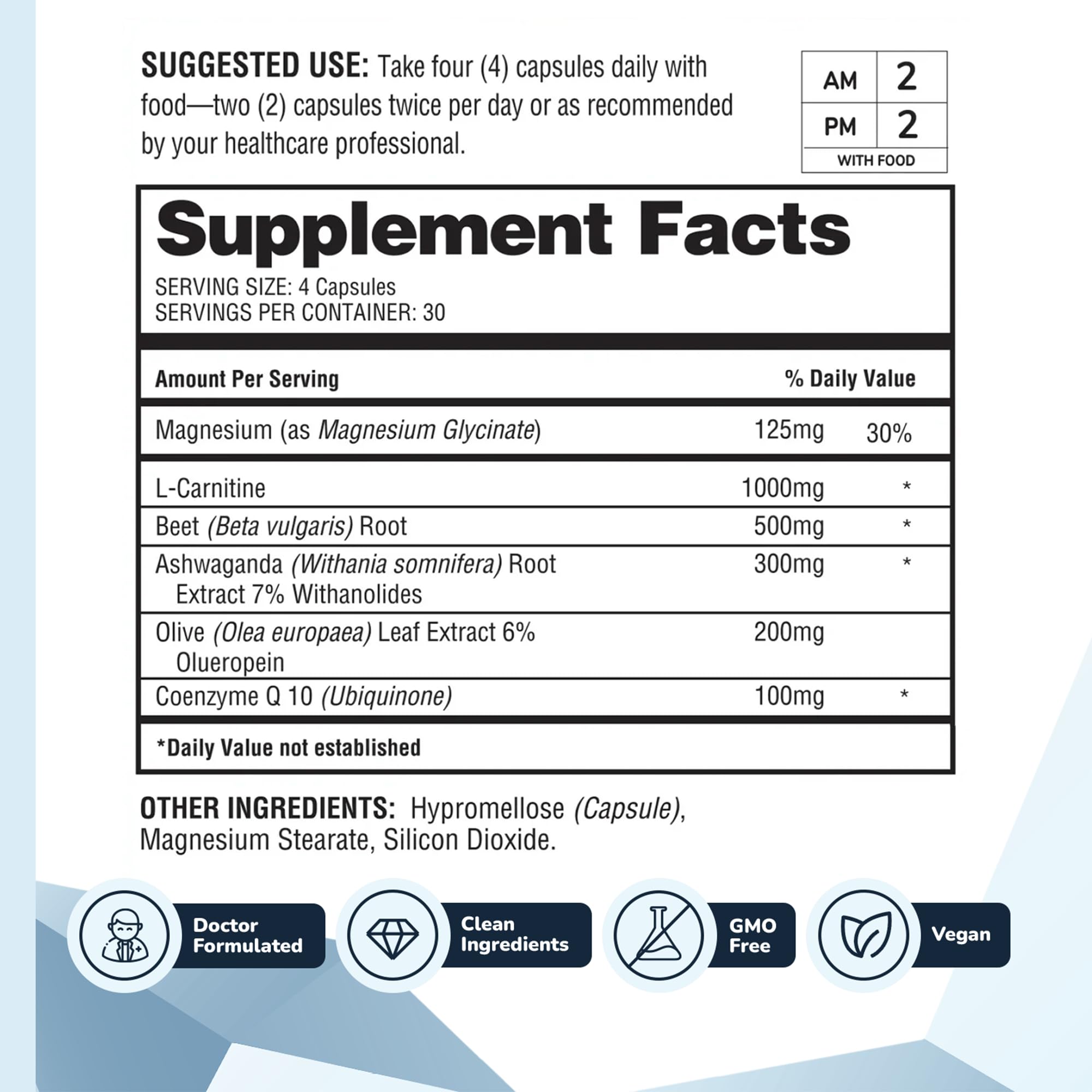 Label detail emphasizes doctor-formulated blend with CoQ10 and magnesium.