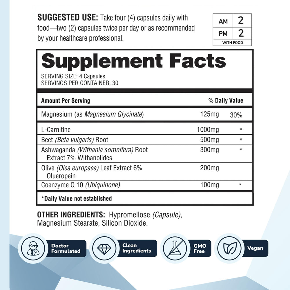 Label detail emphasizes doctor-formulated blend with CoQ10 and magnesium.