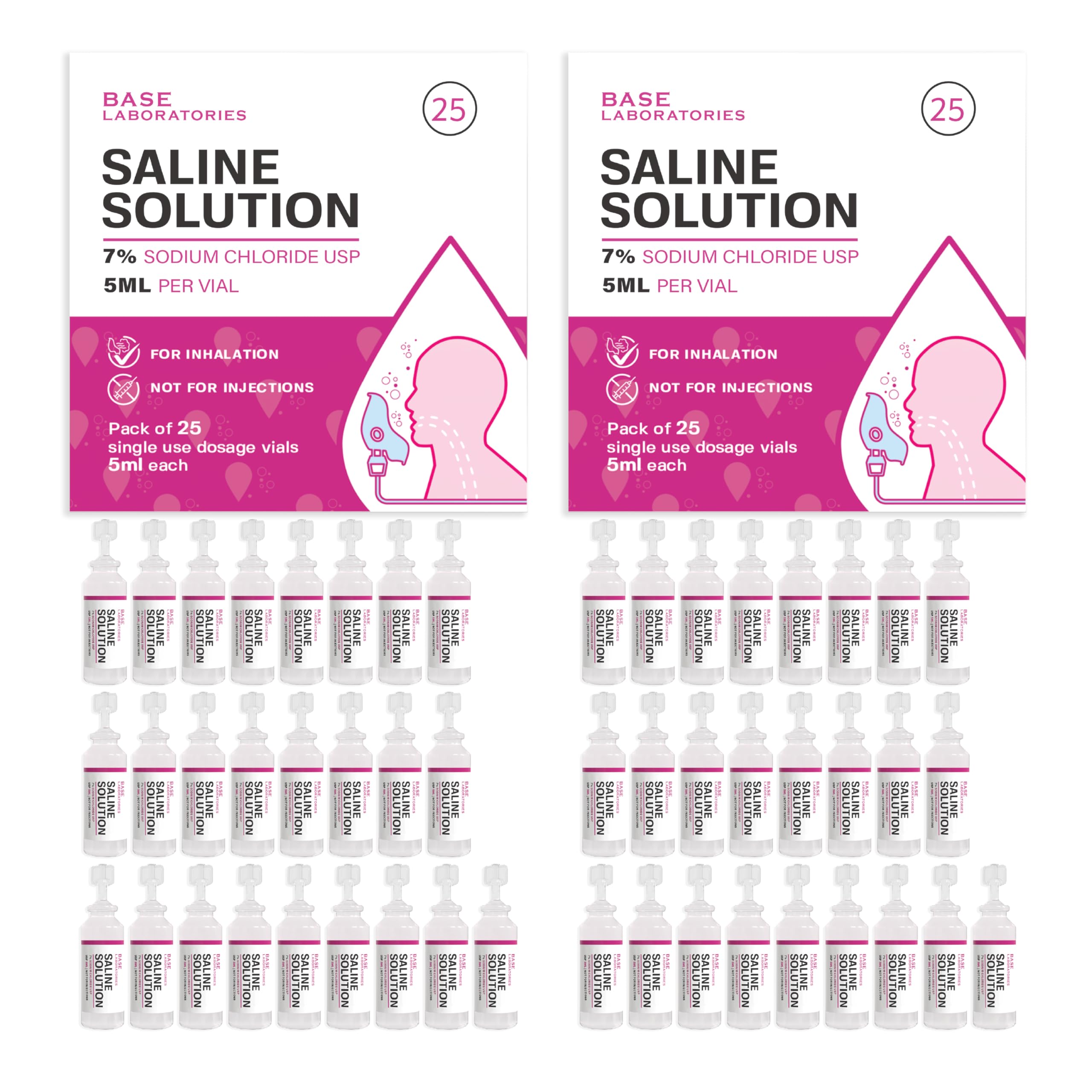 BASE LABORATORIES 7-percent saline bottle for precise nebulization and nasal relief.