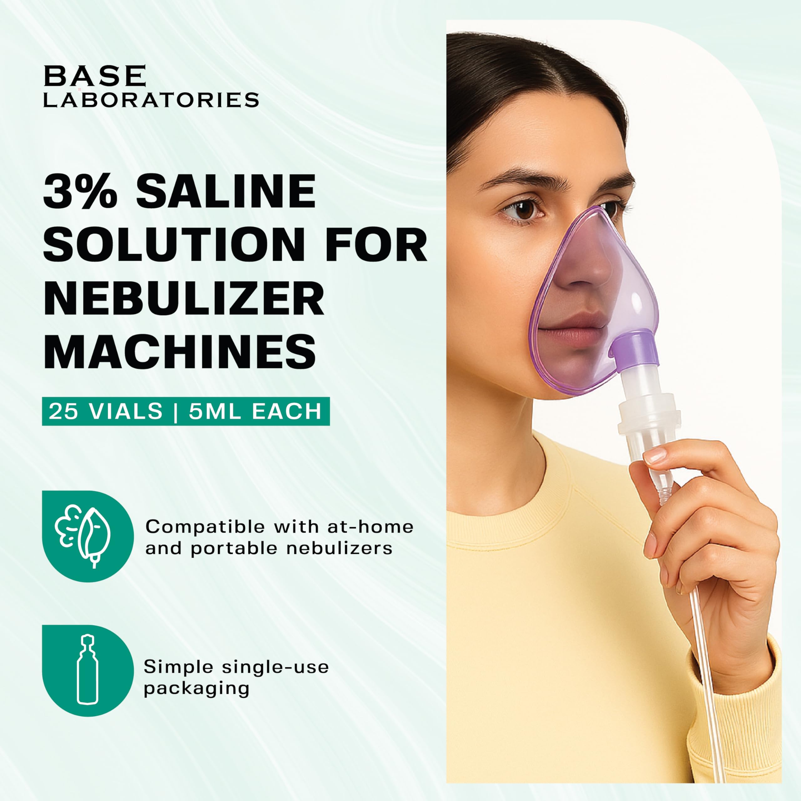 BASE LABORATORIES saline vials 5 ml unit dose for precise inhalation.
