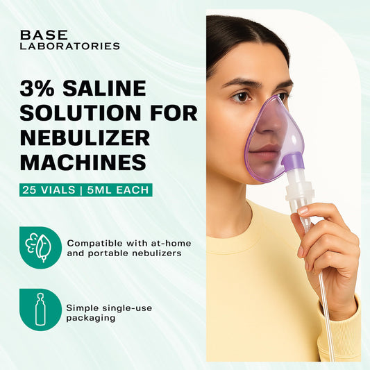BASE LABORATORIES saline vials 5 ml unit dose for precise inhalation.