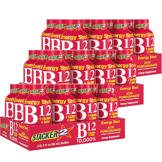 Based Box Stacker2 energy shot—acai-pomegranate flavor, supports quick focus and daily energy